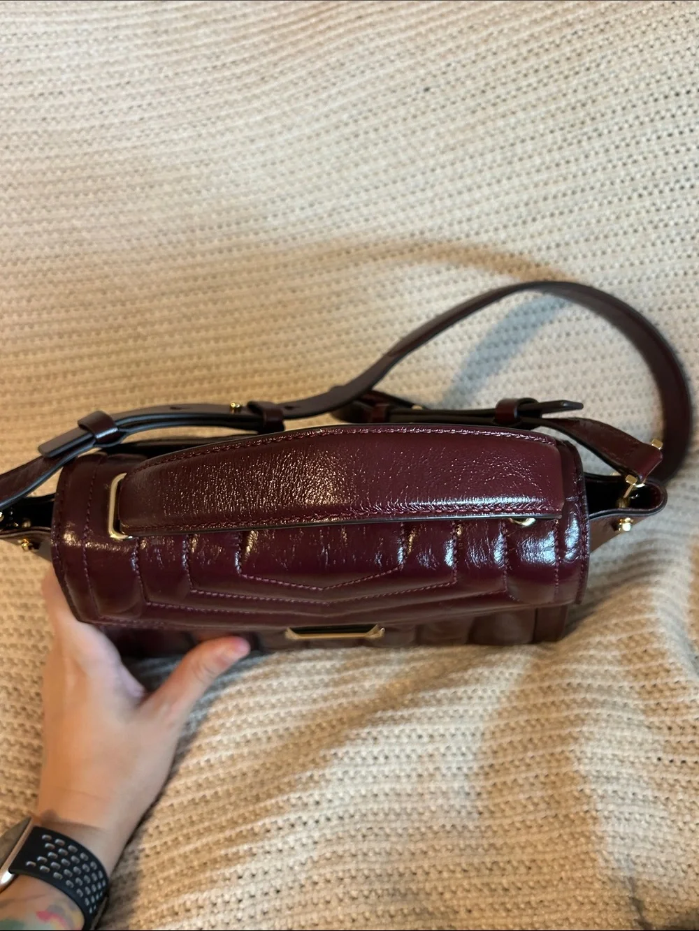 Michael Kors Quilted Patent Satchel in Deep Burgundy
